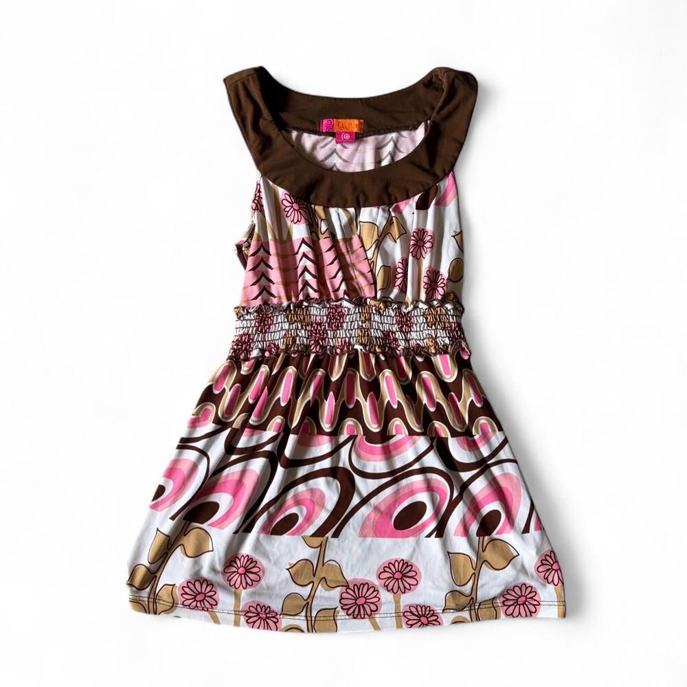 Catch Women's Pink and Brown Tank Top Y2K Small